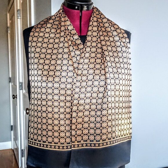 Double Sided Black Gold Red Silk Oblong Scarf
